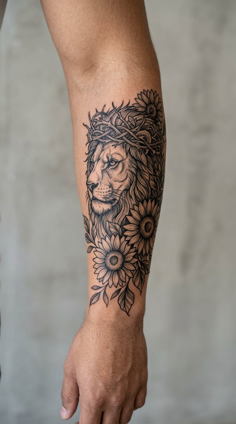 Lion Crown Interlocked with Sunflowers