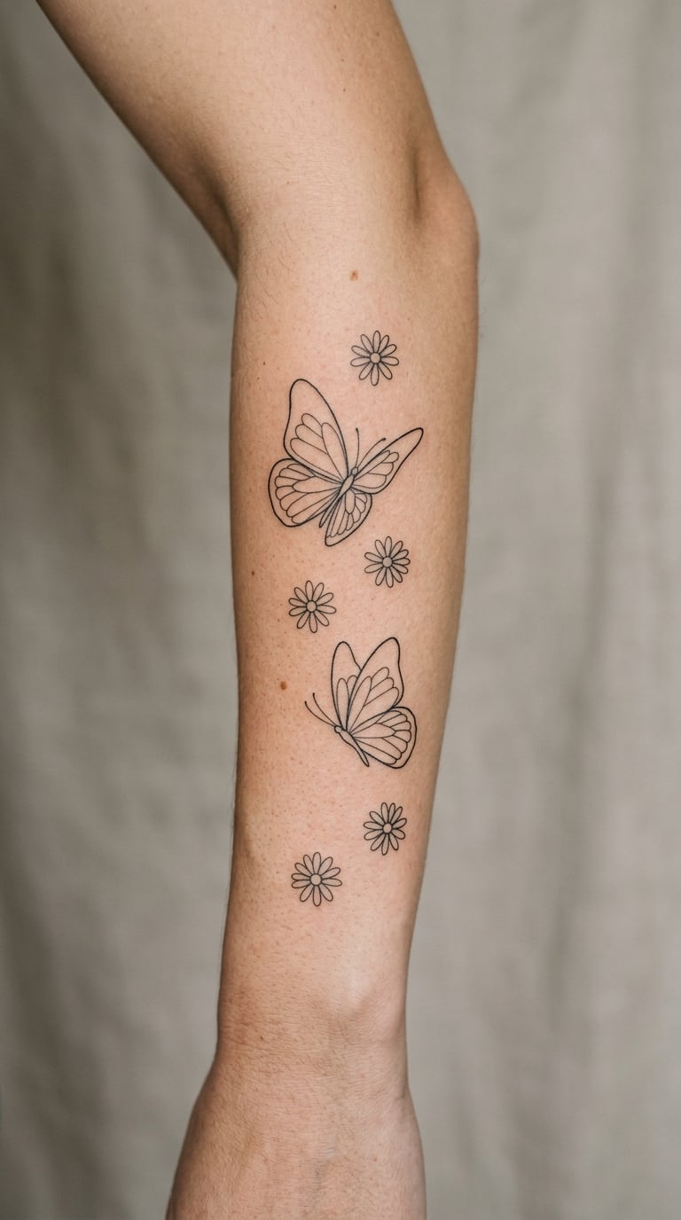 Minimalist Butterfly and Daisy Linework