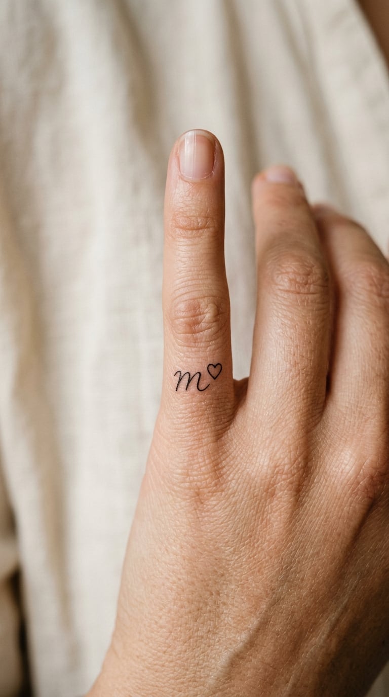 Initial With a Tiny Heart on the Ring Finger Side
