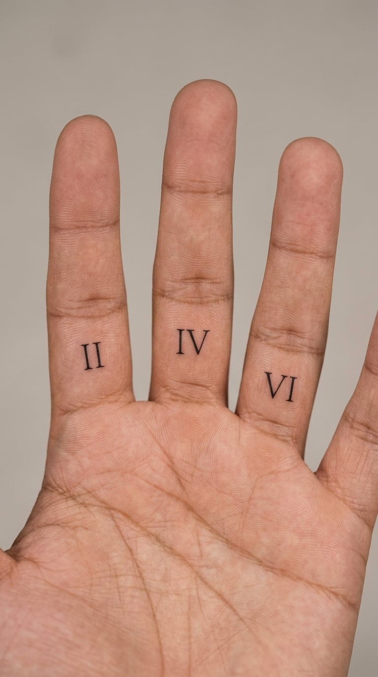 Roman Numerals Tucked Into Three Finger Creases