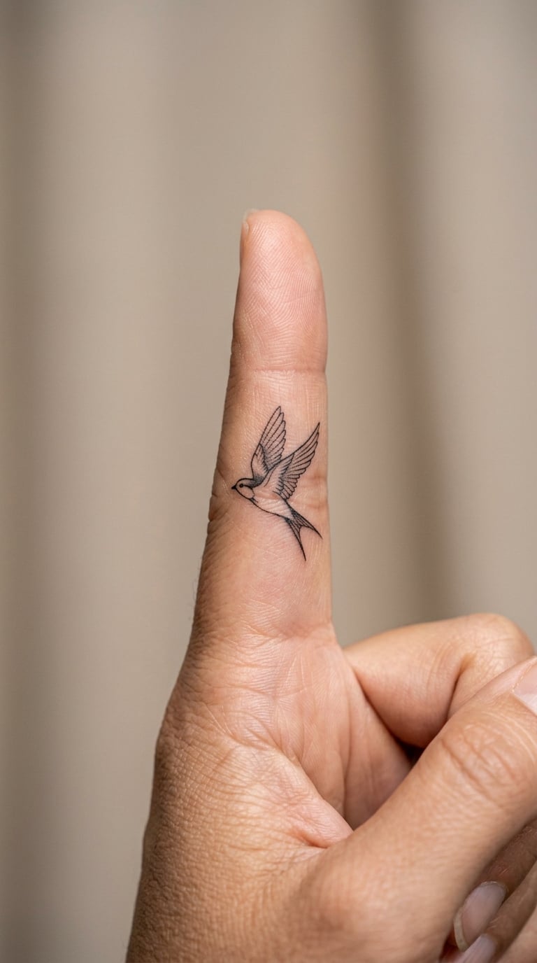 Bird in Flight on the Side of the Thumb