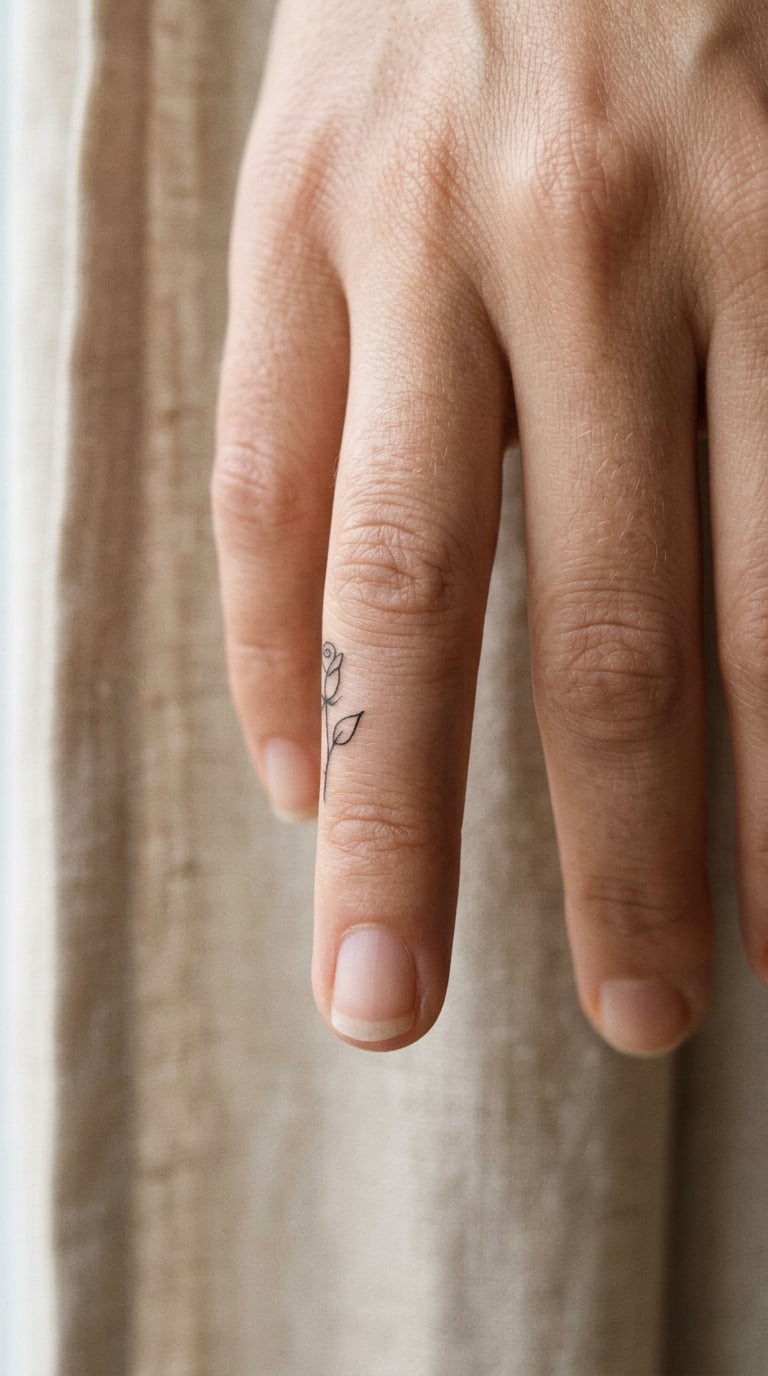 Single-Line Rose on the Side of the Ring Finger