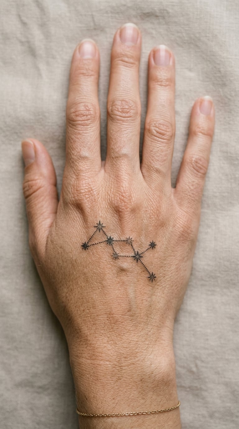 Dot-Work Constellation Spread Across the Back of the Hand