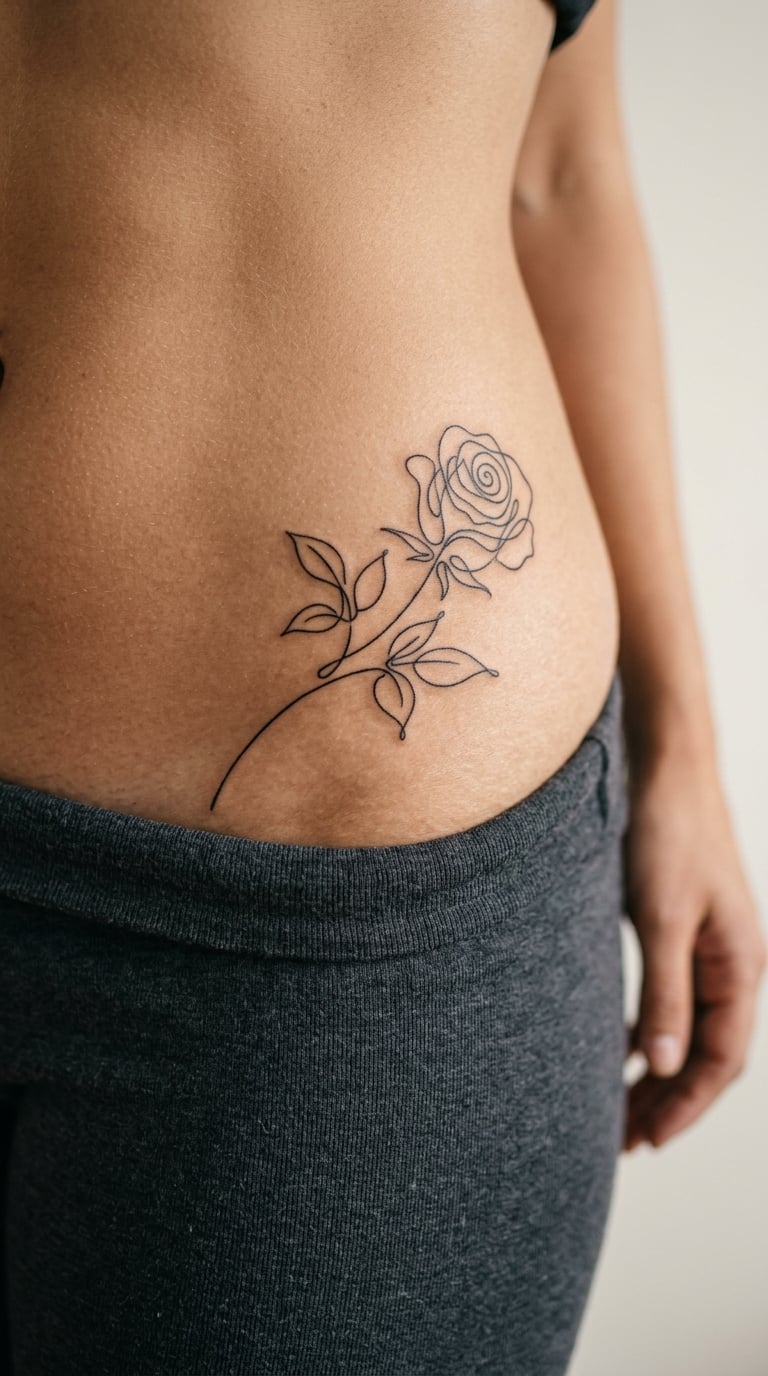 Continuous Line Rose on the Hip