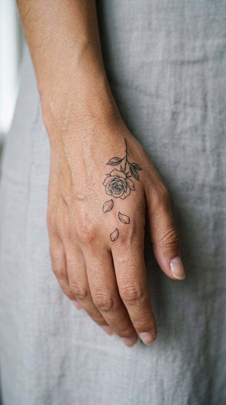 Rose With Falling Petals on the Back of the Hand