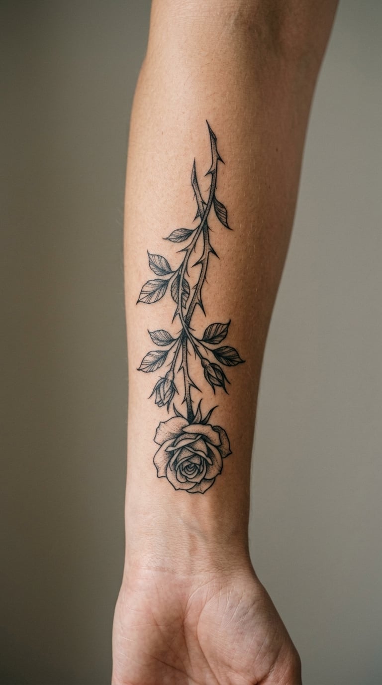 Thorned Rose Running Up the Inner Arm