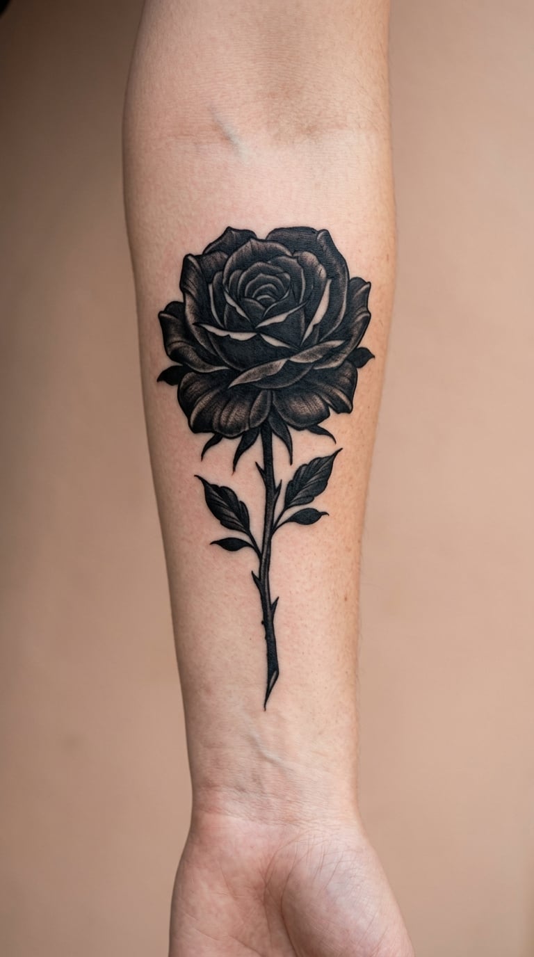Blackwork Rose on the Inner Forearm