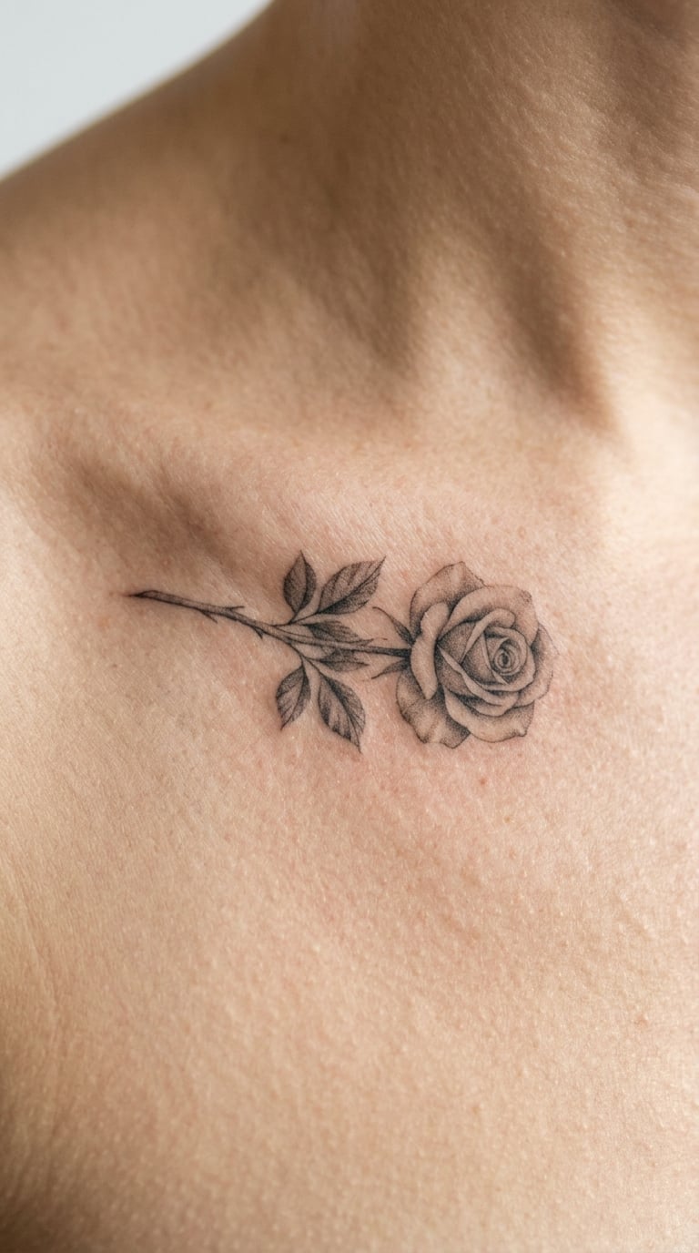 Micro-Realism Rose on the Collarbone