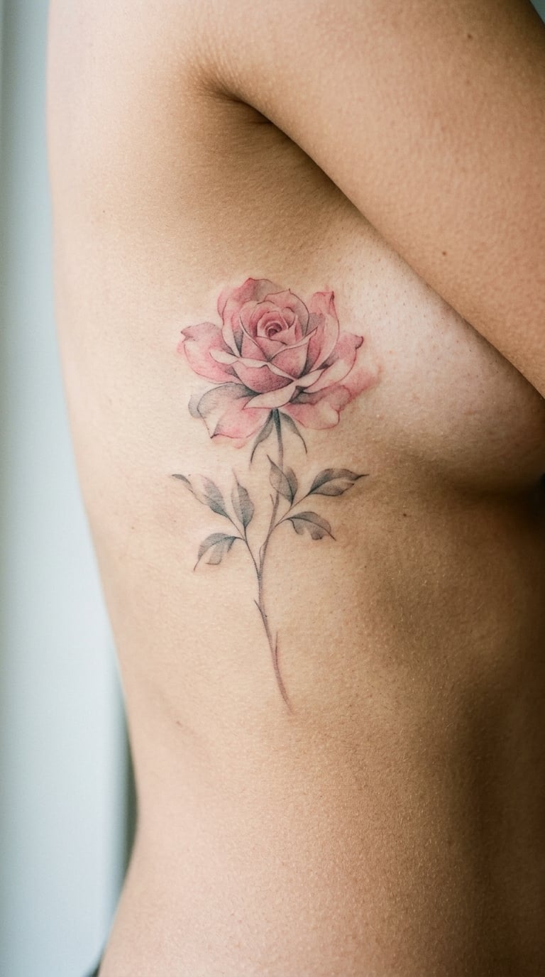 Watercolour Rose Blush on the Ribcage