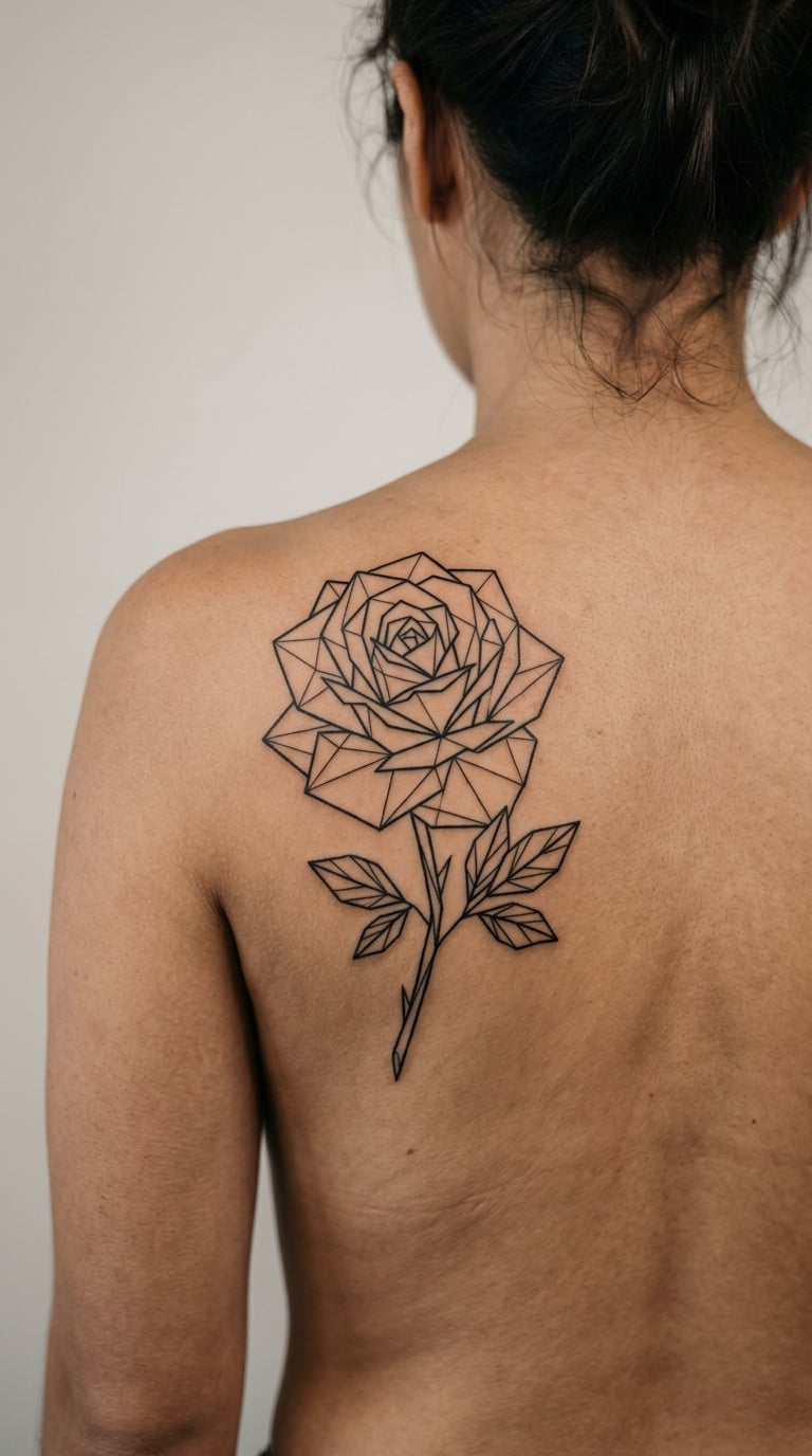 Geometric Rose on the Shoulder Blade