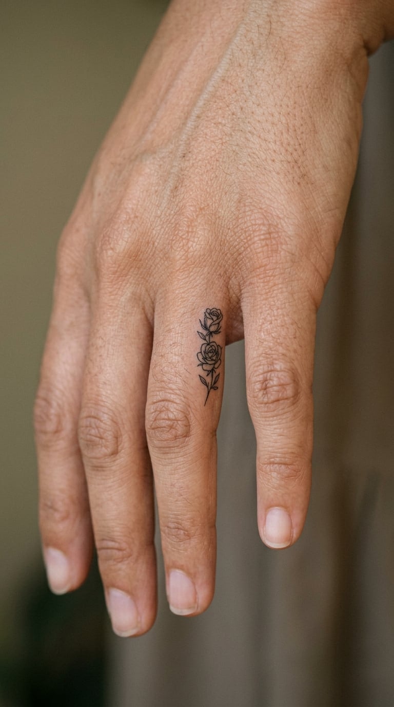 Three Small Rosebuds Along the Side of One Finger
