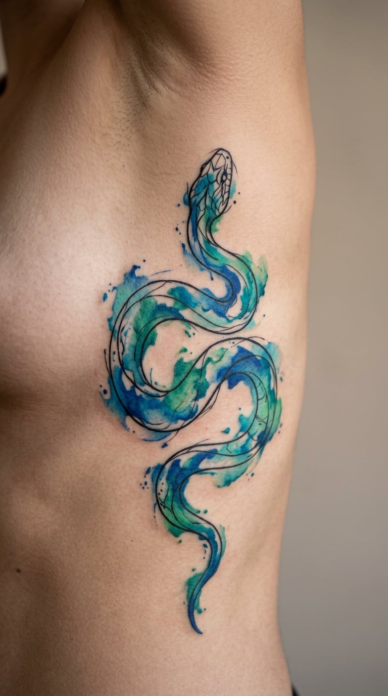 Watercolour Snake Along the Ribs