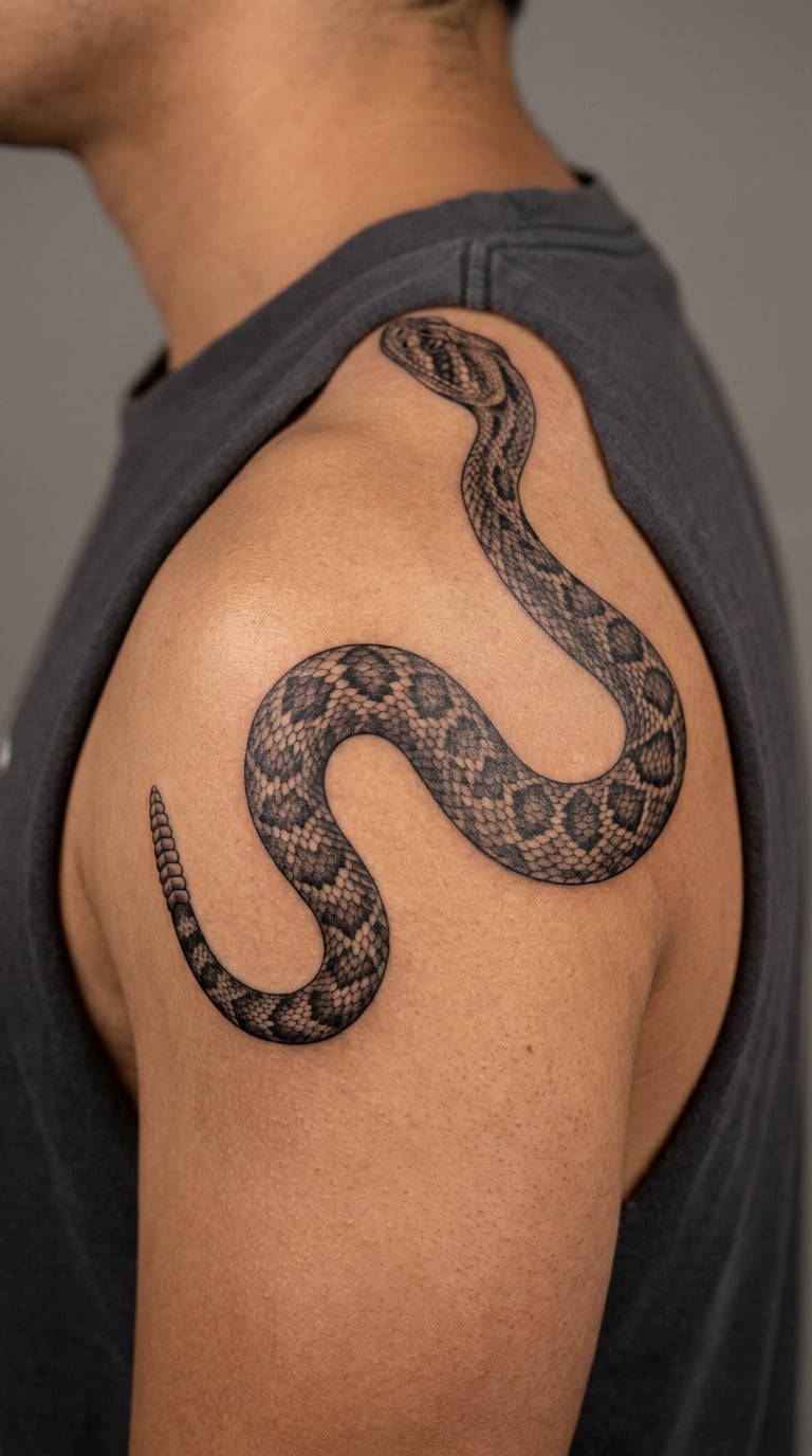 Rattlesnake Wrapped Around the Shoulder