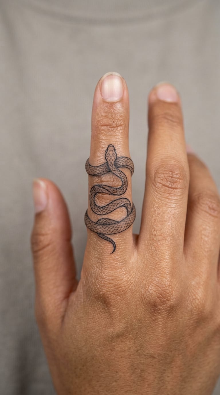 Fine-Line Snake Coiling Around One Finger