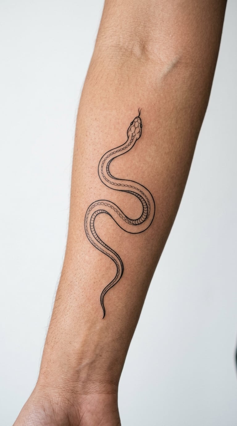 Fine-Line Snake Wrapping the Forearm