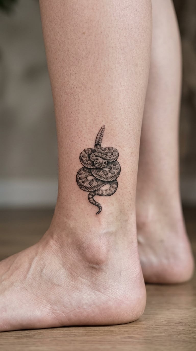 Micro-Realism Rattlesnake on the Ankle