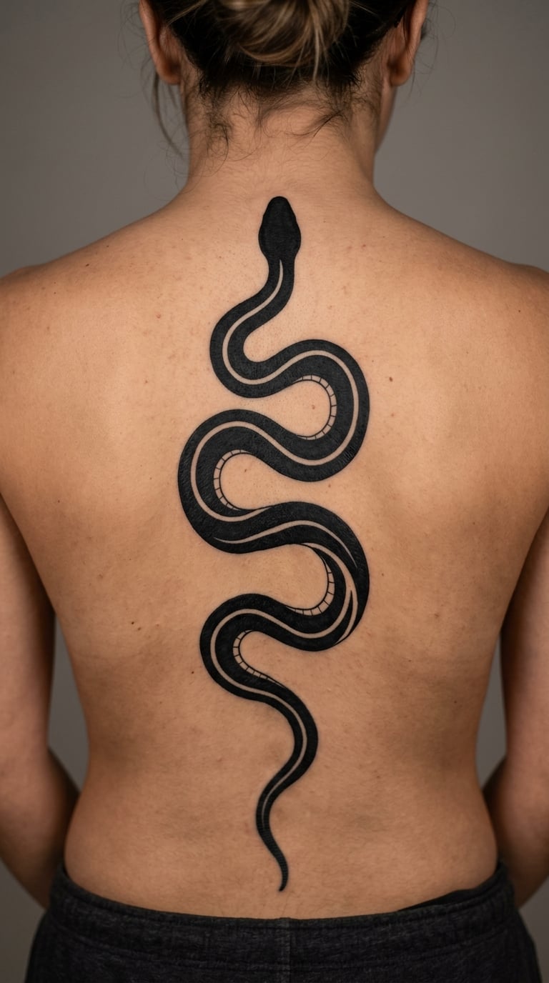 Blackwork Serpent Down the Spine