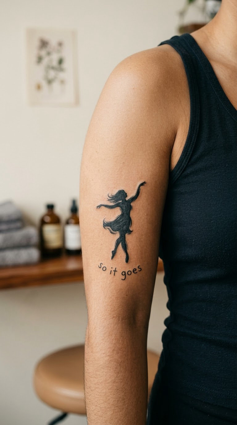 Small Dancing Figure Beneath 'So It Goes'