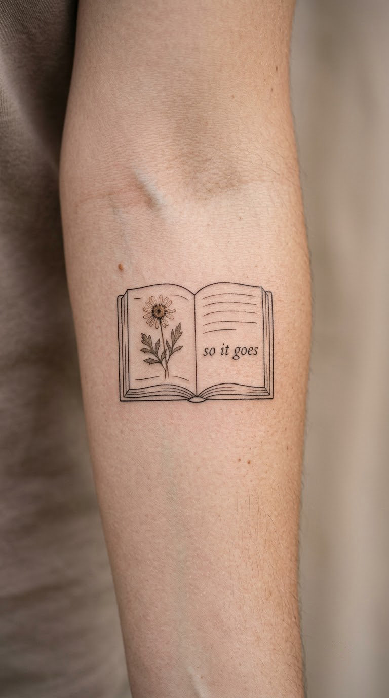 Open Book and Pressed Flower on the Forearm