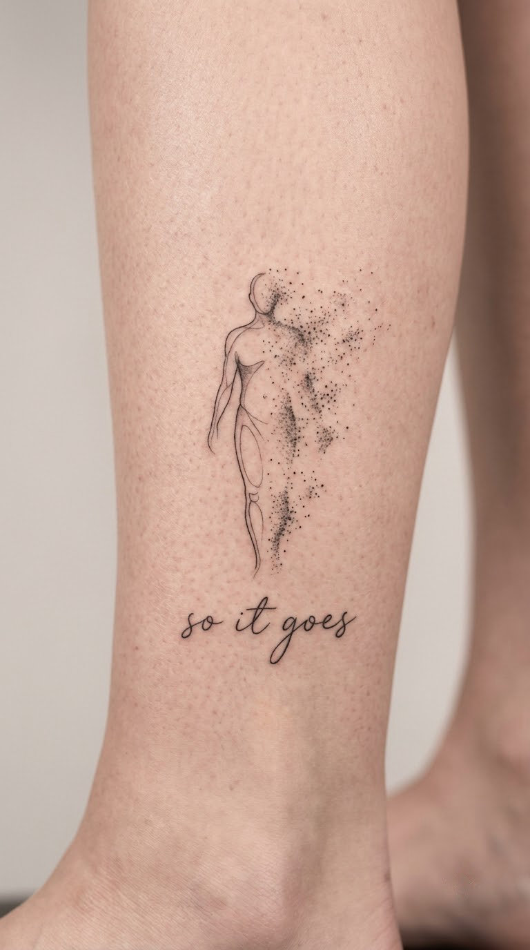 Fade-Away Figure with 'So It Goes' on the Shin