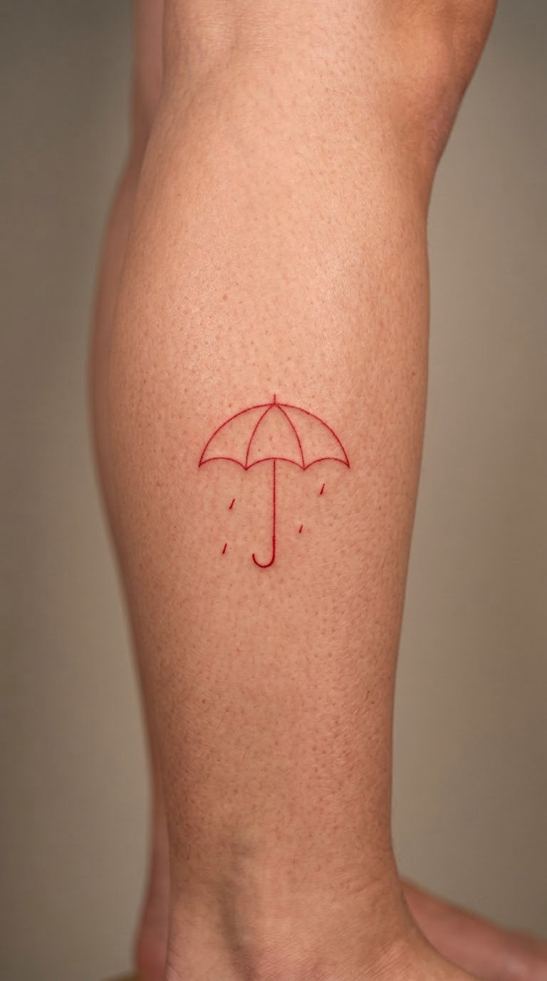Minimal Red Umbrella on the Calf
