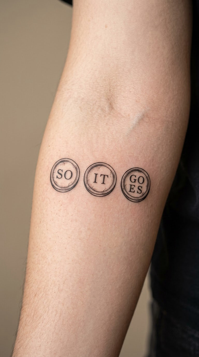 Typewriter Key Phrase on the Forearm