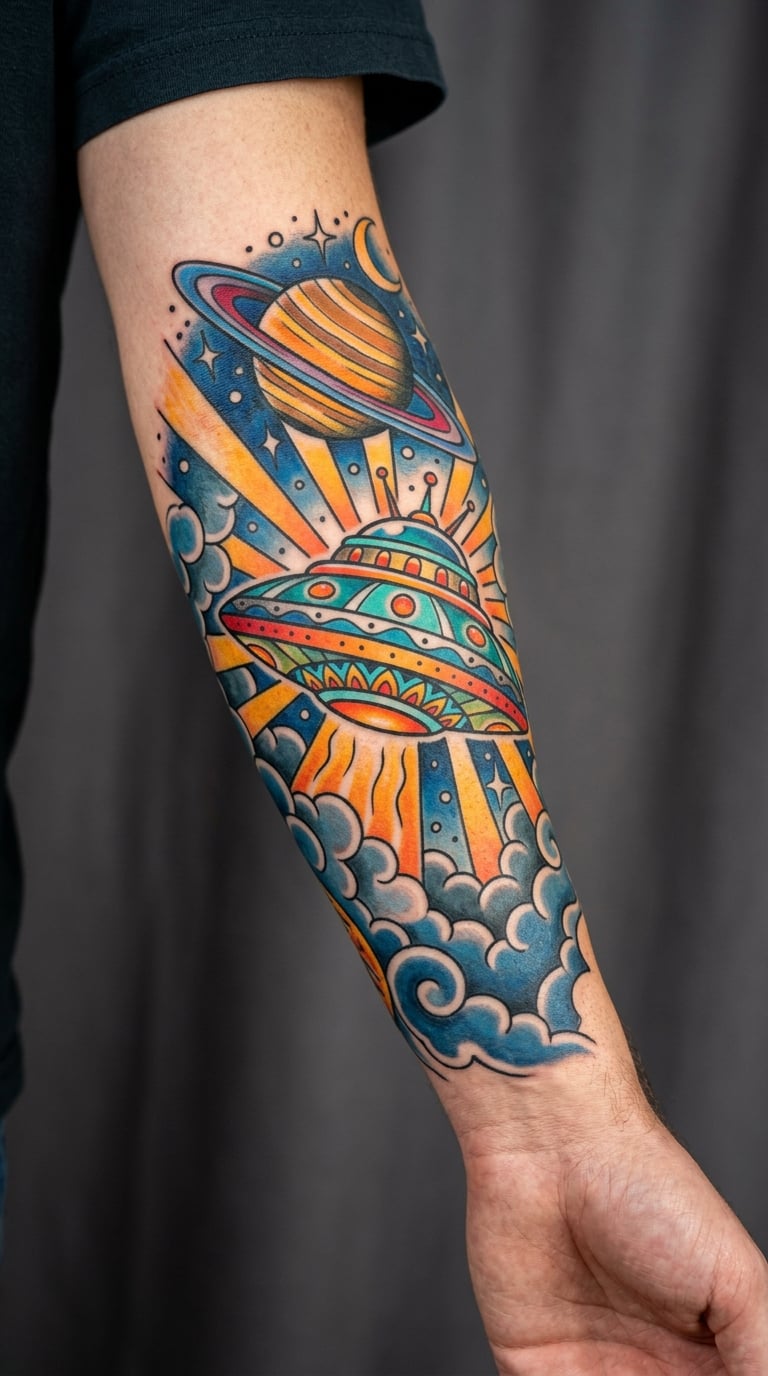Traditional UFO And Saturn Storm Sleeve