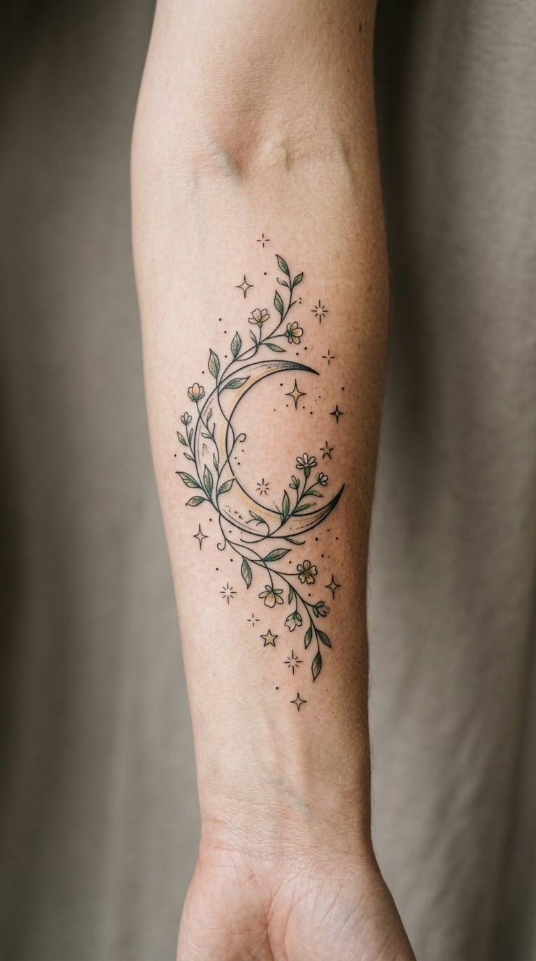 Botanical Moon And Flower Sleeve