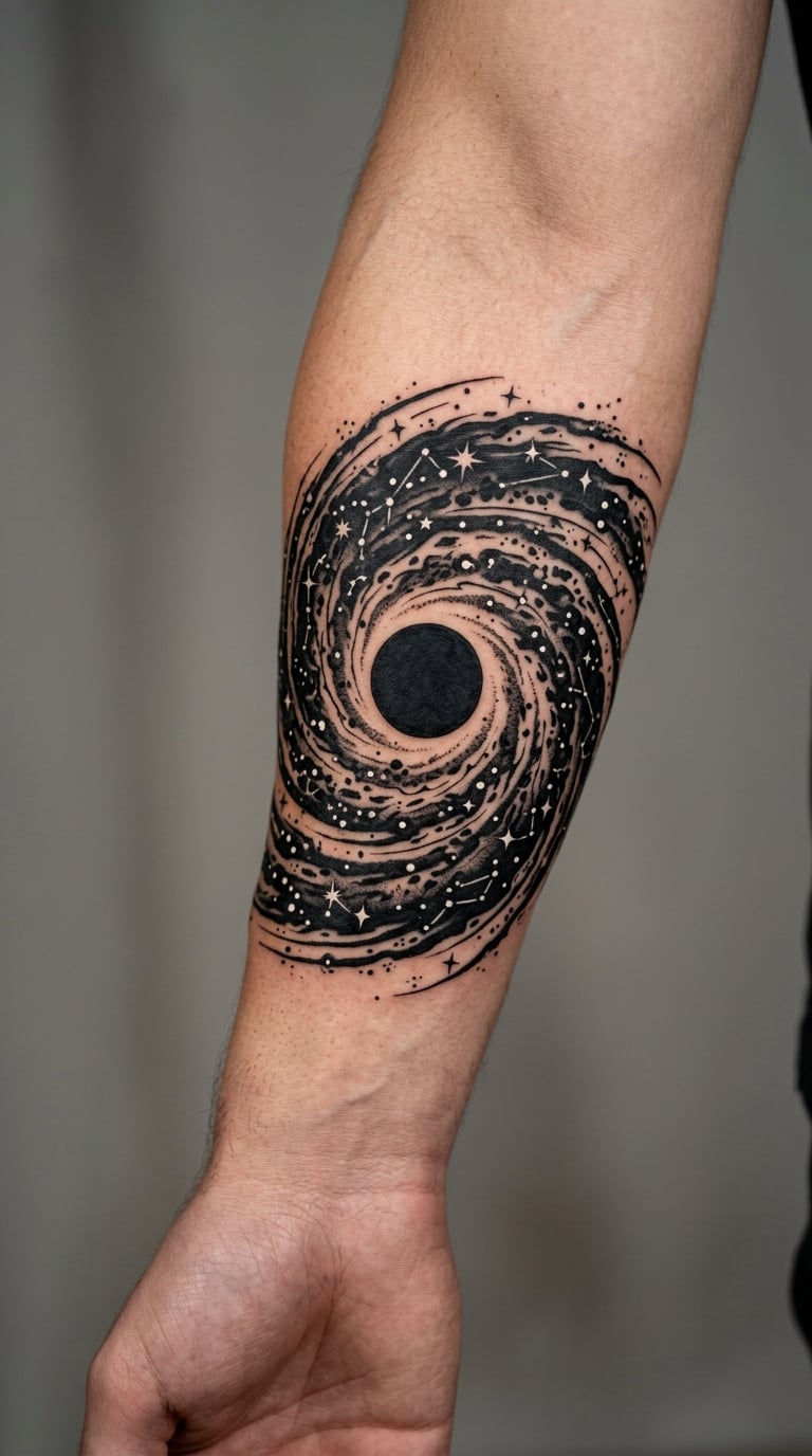 Blackwork Galaxy And Black Hole Sleeve