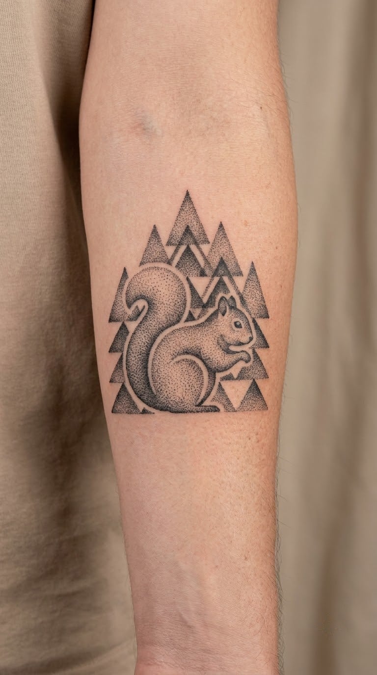 Dotwork Squirrel with Geometric Background