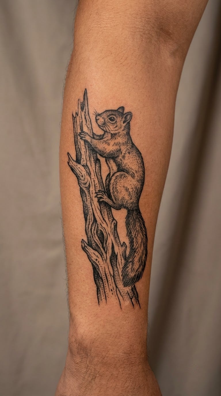 Squirrel Climbing a Tree Trunk