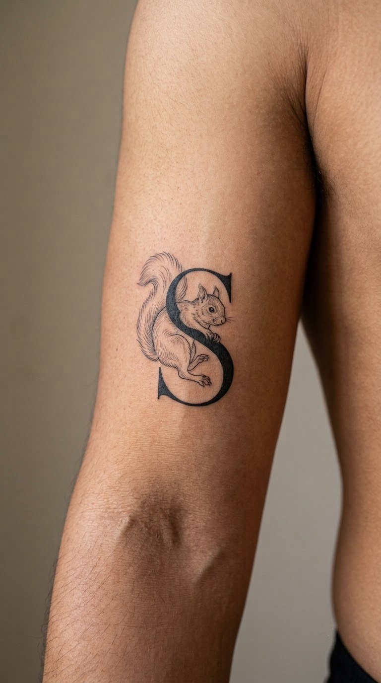 Squirrel Wrapped Around an Initial
