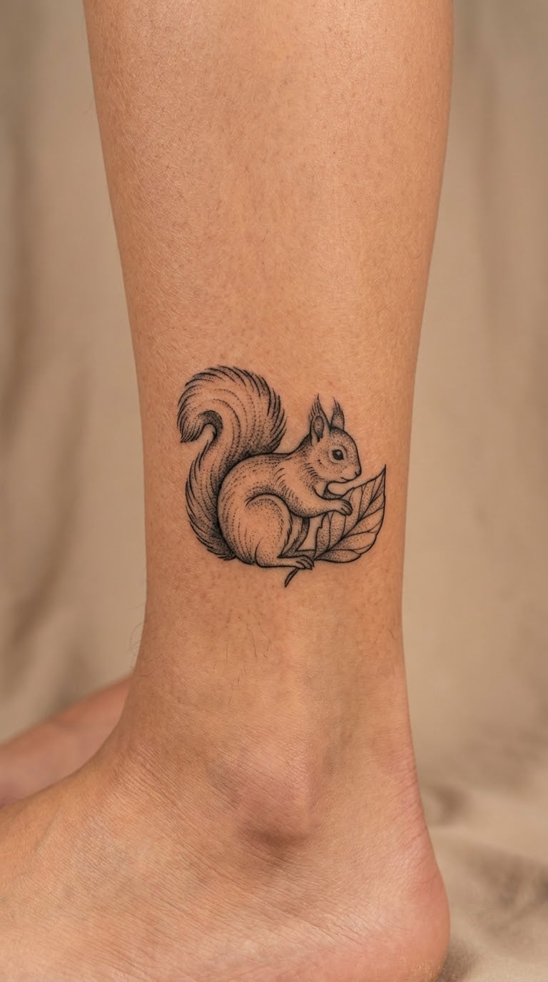 Squirrel Curled Around a Leaf