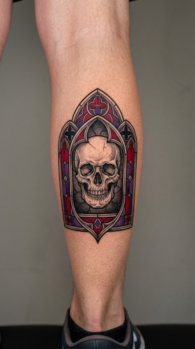 Gothic Skull Behind Geometric Arches