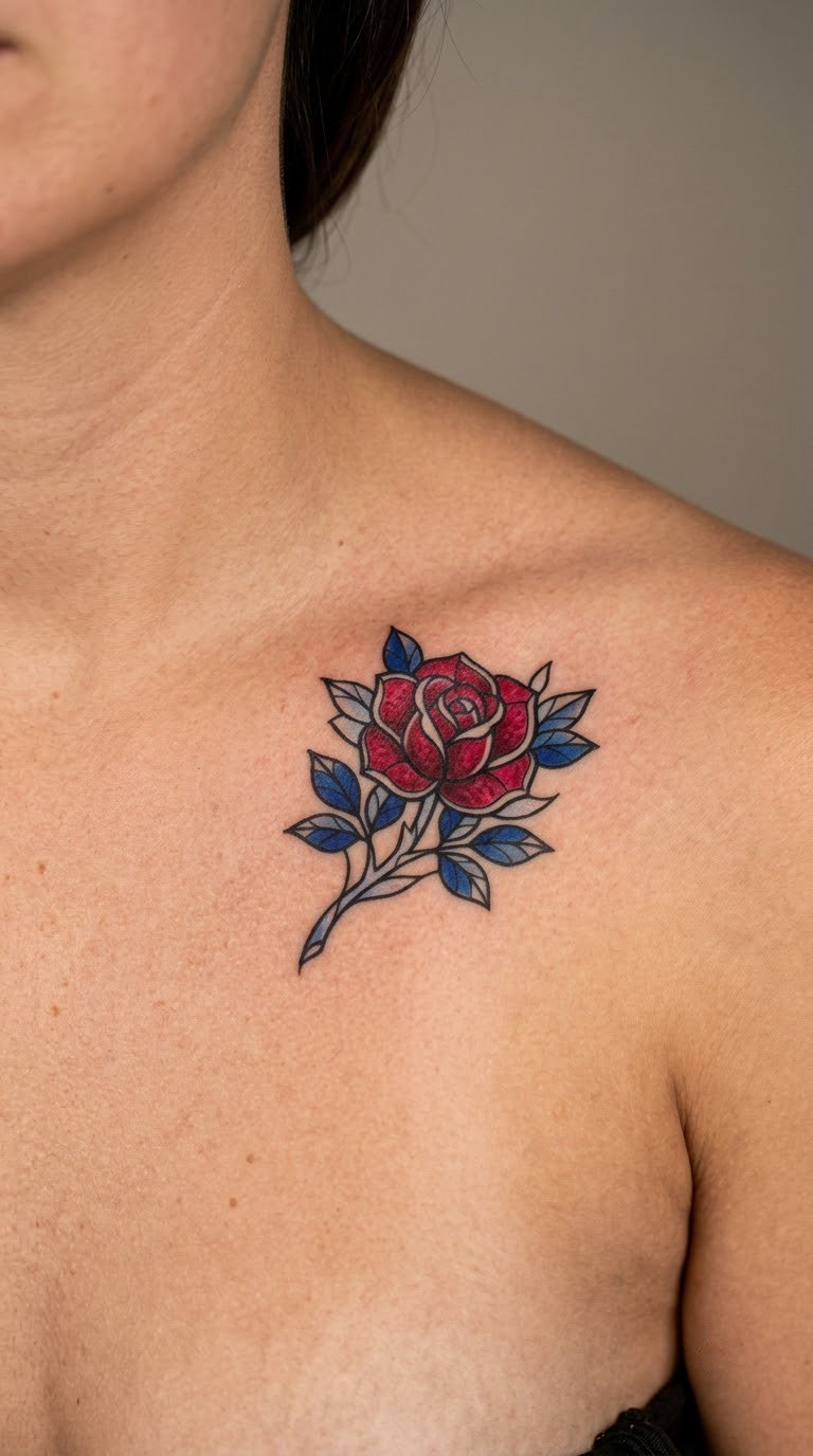 Stained-Glass Rose on the Collarbone