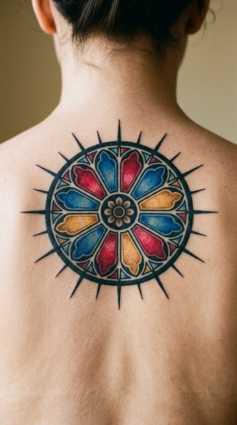 Rose Window Sun with Geometric Petals