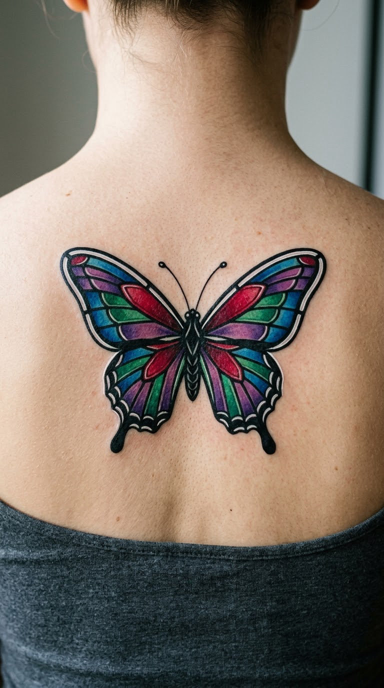 Butterfly in Multi-Colored Glass Panels