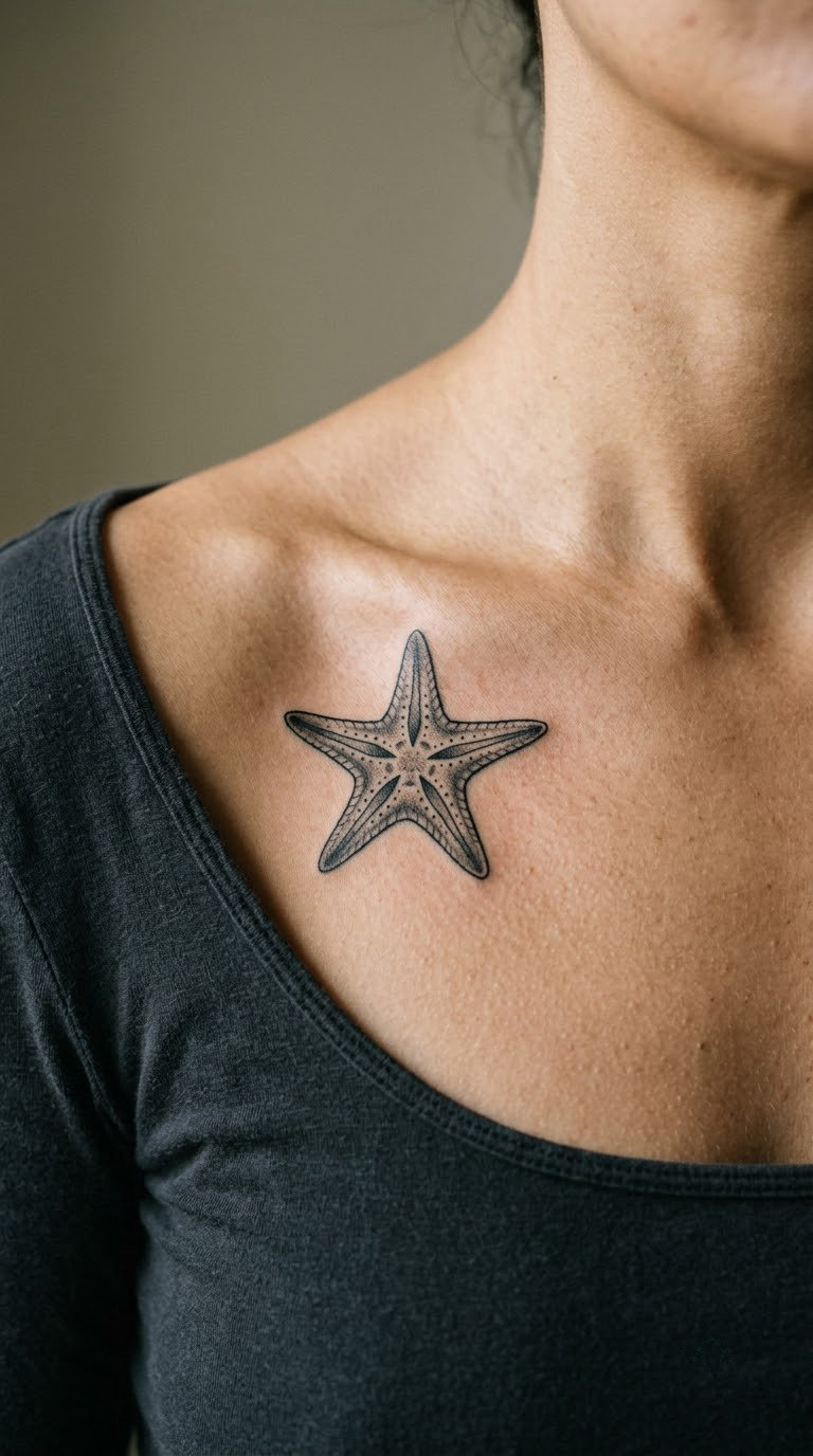 Black-and-Grey Starfish on the Collarbone
