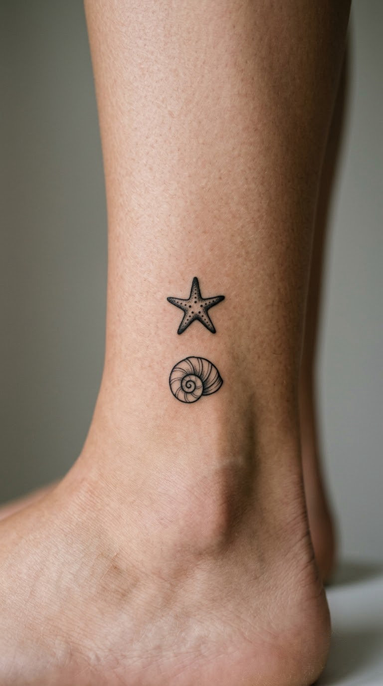 Starfish and Seashell Pair on the Ankle
