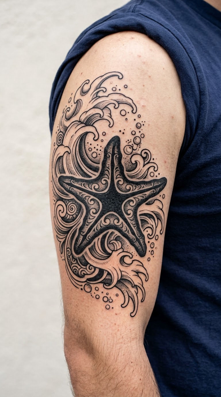 Large Starfish Half-Sleeve Detail