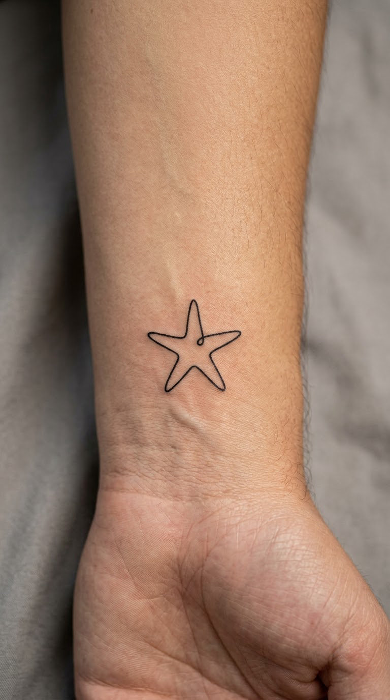 Minimal Line-Art Starfish on the Wrist