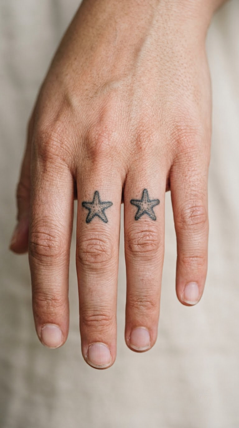 Two Small Starfish Matching Finger Tattoos
