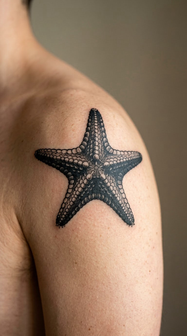 Blackwork Starfish on the Shoulder