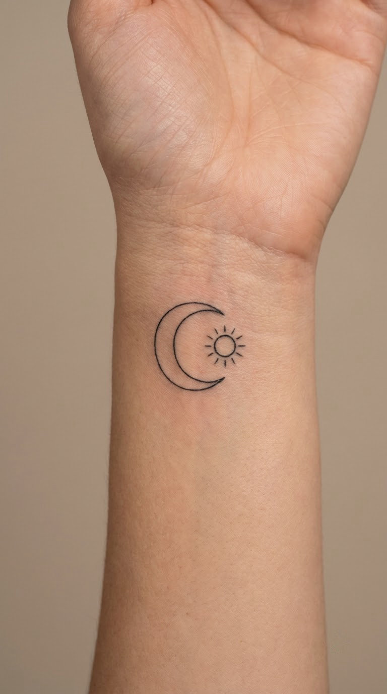 Fine-Line Crescent and Sun Pair
