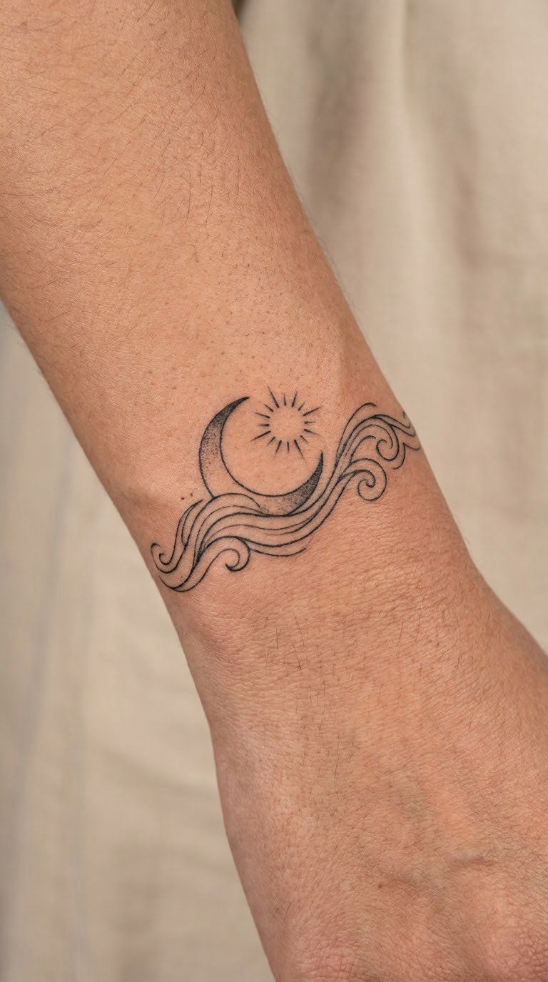 Sun and Moon with Waves