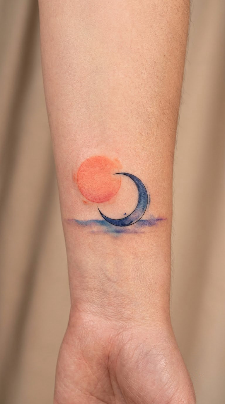 Watercolor Sunset Moon