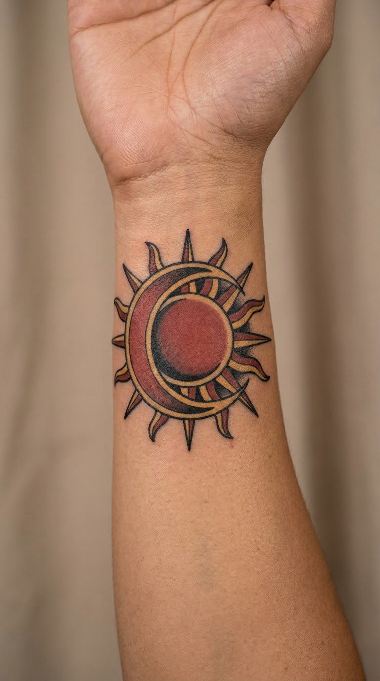Traditional Radiant Sun and Crescent