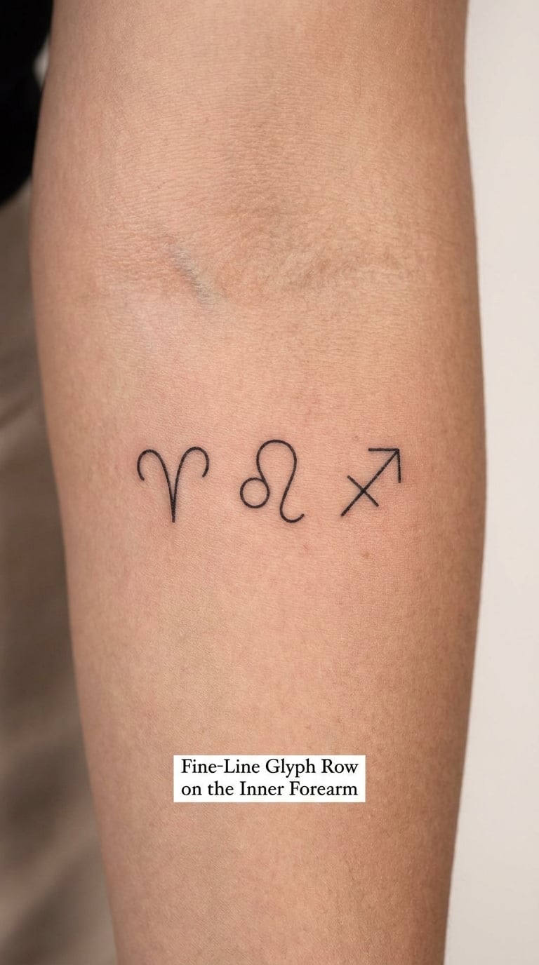 Fine-Line Glyph Row on the Inner Forearm