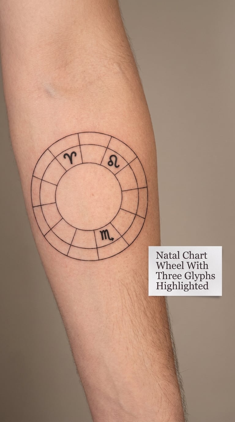 Natal Chart Wheel With Three Glyphs Highlighted