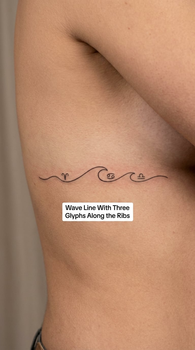 Wave Line With Three Glyphs Along the Ribs